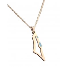 Pendant Necklace, Silhouette of Israel & Blue Enamel for Seas  Silver Stainless Steel