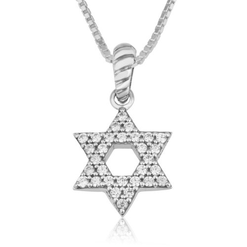 Pendant Necklace, Star of David with Zircon Crystals - Sterling Silver