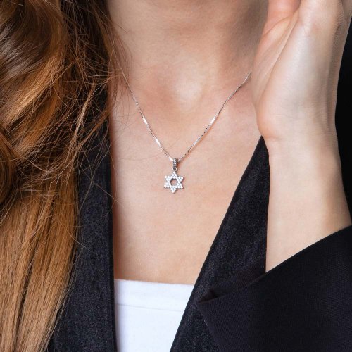 Pendant Necklace, Star of David with Zircon Crystals - Sterling Silver
