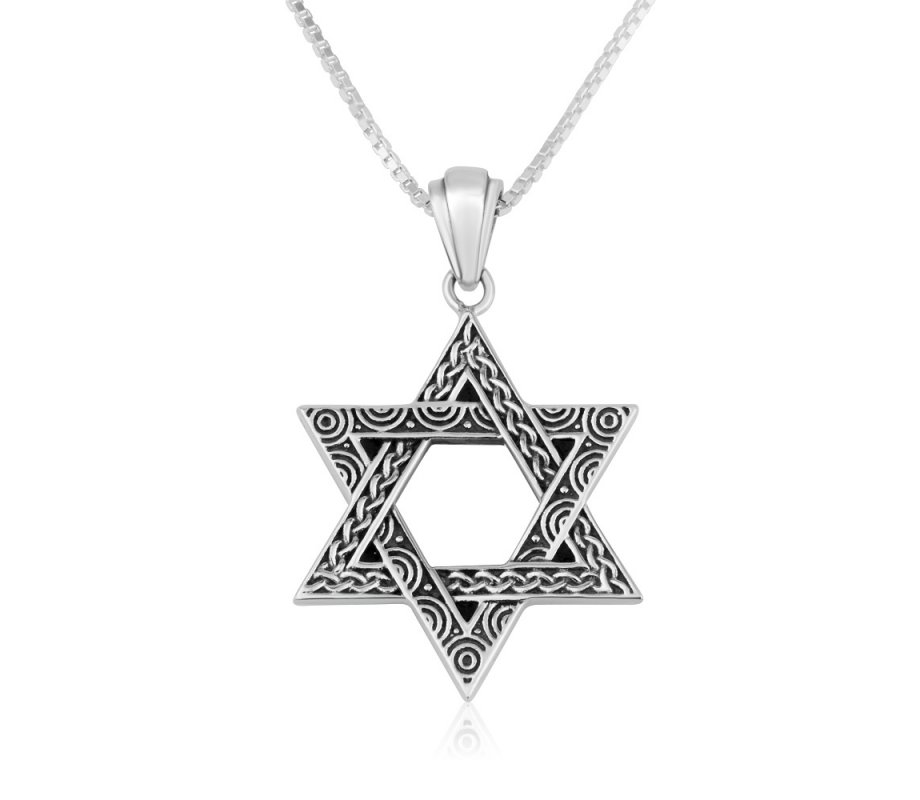Pendant Necklace with Decorative Star of David - Sterling Silver