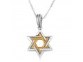 Pendant Necklace with Double Stars of David - Sterling Silver and Gold Plated