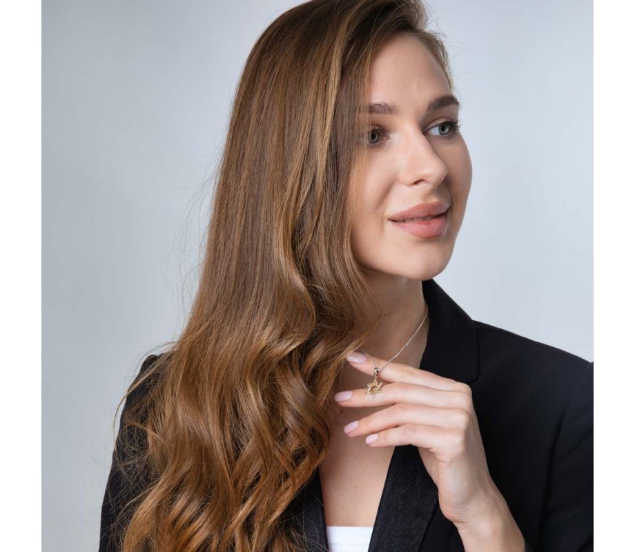 Pendant Necklace with Double Stars of David - Sterling Silver and Gold Plated