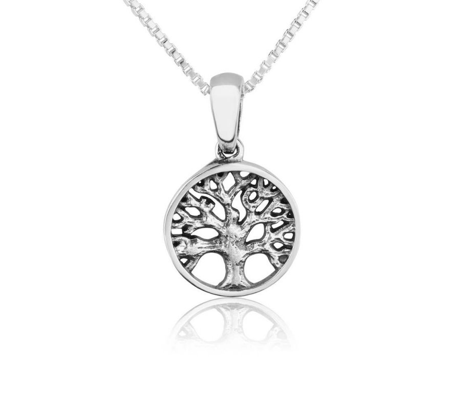 Pendant Necklace with Oval Tree of Life - Sterling Silver