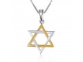 Pendant Necklace with Stars of David - Sterling Silver and Gold Plate