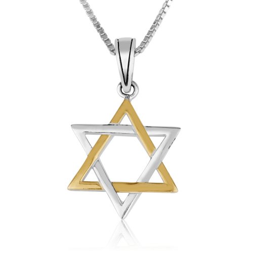 Pendant Necklace with Stars of David - Sterling Silver and Gold Plate
