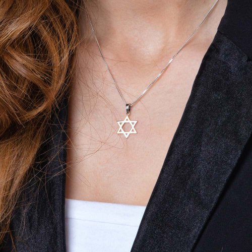 Pendant Necklace with Stars of David - Sterling Silver and Gold Plate