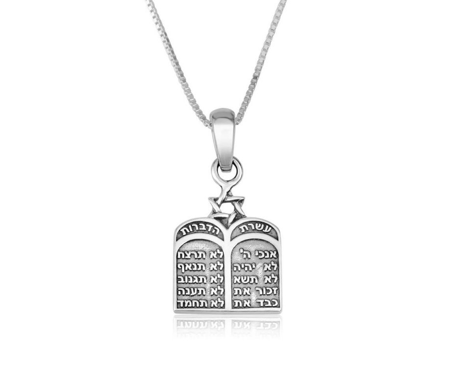 Pendant Necklace with Ten Commandments Image Pendant - Sterling Silver