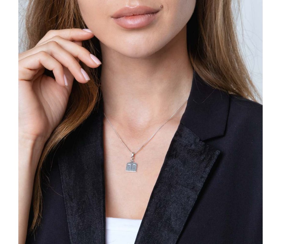 Pendant Necklace with Ten Commandments Image Pendant - Sterling Silver