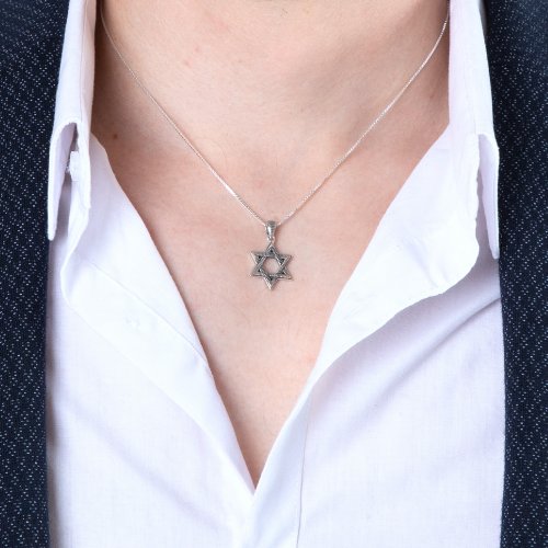 Pendant Necklace with Textured Star of David - Sterling Silver