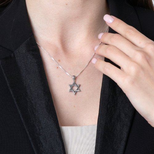 Pendant Necklace with Textured Star of David - Sterling Silver