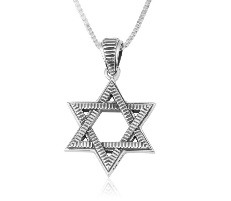 Pendant Necklace with Textured Star of David - Sterling Silver