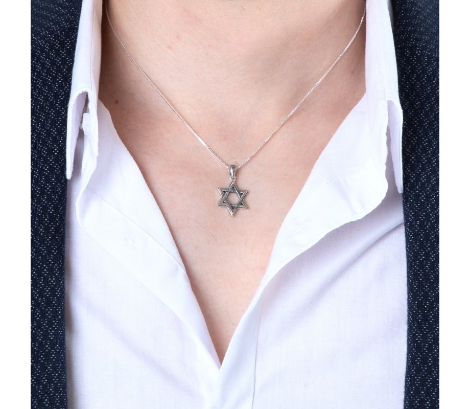 Pendant Necklace with Textured Star of David - Sterling Silver