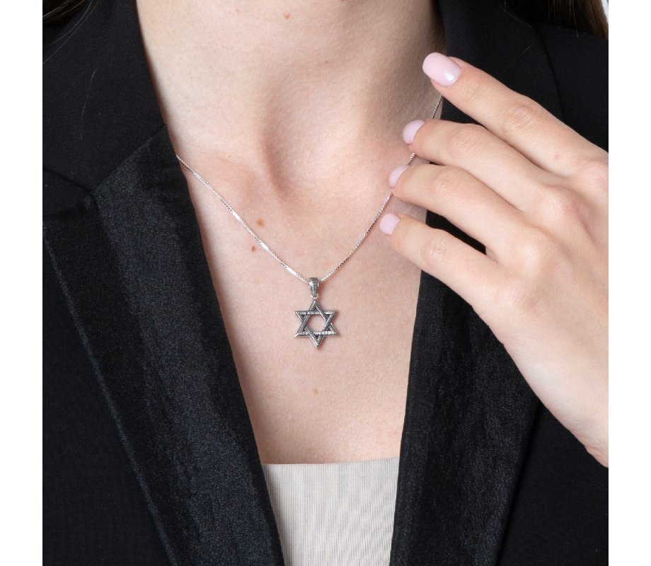 Pendant Necklace with Textured Star of David - Sterling Silver