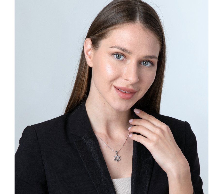 Pendant Necklace with Textured Star of David - Sterling Silver