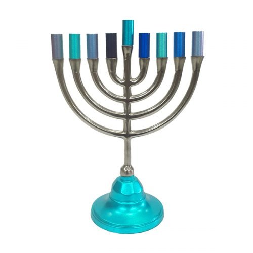 Pewter Chanukah Menorah in Traditional Style, Shades of Blue - Yair Emanuel