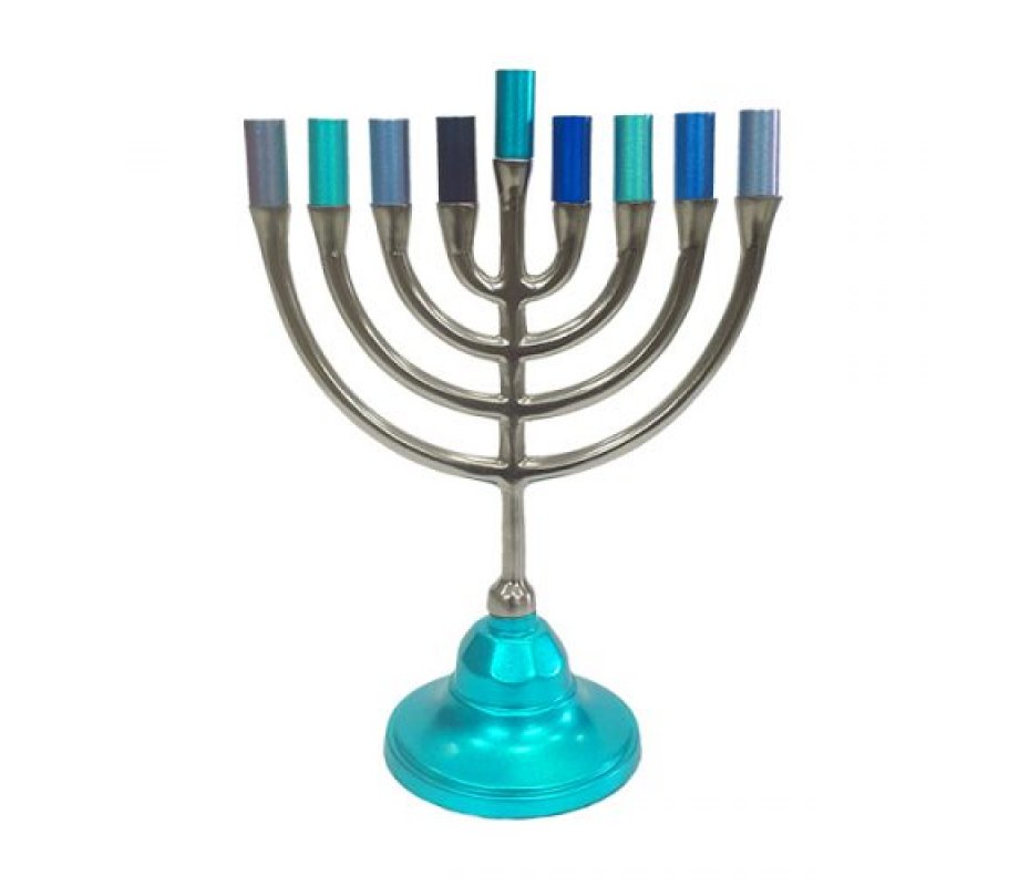 Pewter Chanukah Menorah in Traditional Style, Shades of Blue - Yair Emanuel