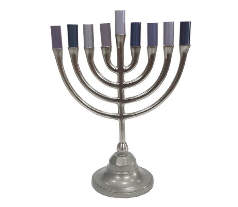 Pewter Chanukah Menorah in Traditional Style, Silver and Gray - Yair Emanuel