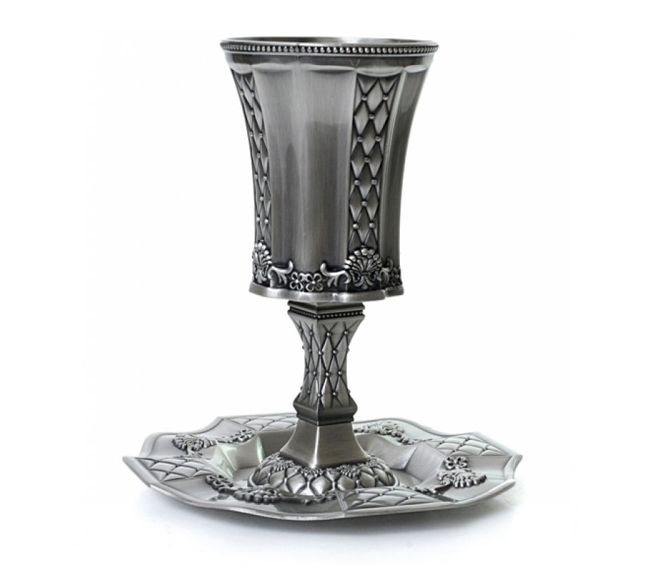 Pewter Kiddush Cup Set - Diamond Design and Engravings