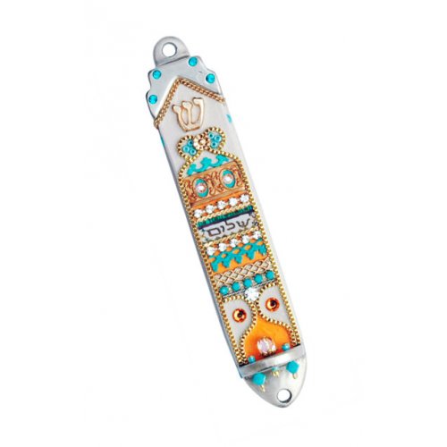 Pewter Mezuzah Case with Shalom - Ester Shahaf