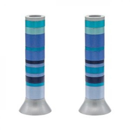 Pillar Candlesticks with Full Decorative Rings, Choice of Colors - Yair Emanuel