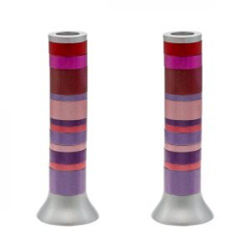 Pillar Candlesticks with Full Decorative Rings, Choice of Colors - Yair Emanuel