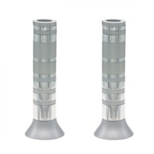 Pillar Candlesticks with Full Decorative Rings, Choice of Colors - Yair Emanuel