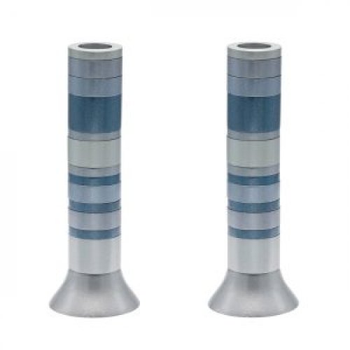 Pillar Candlesticks with Full Decorative Rings, Choice of Colors - Yair Emanuel