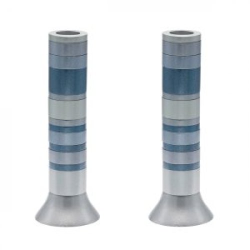 Pillar Candlesticks with Full Decorative Rings, Choice of Colors - Yair Emanuel