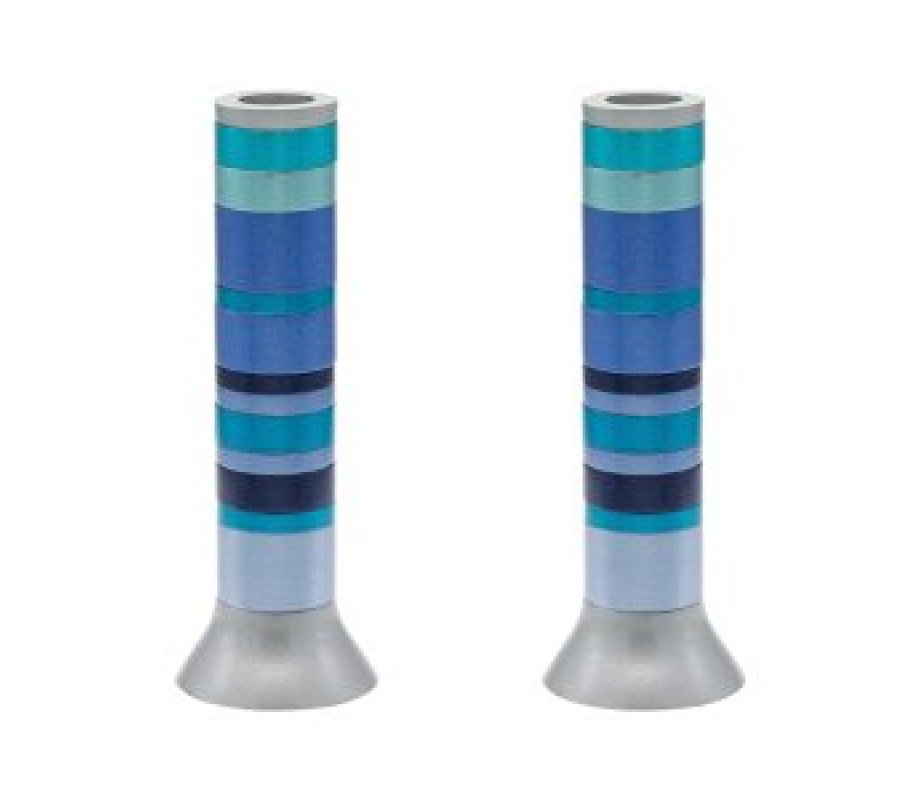 Pillar Candlesticks with Full Decorative Rings, Choice of Colors - Yair Emanuel