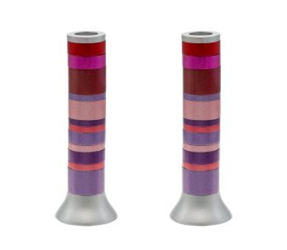 Pillar Candlesticks with Full Decorative Rings, Choice of Colors - Yair Emanuel