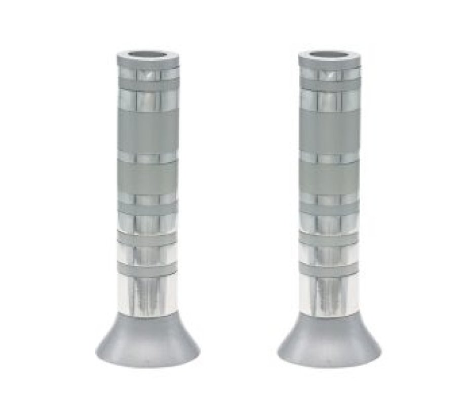 Pillar Candlesticks with Full Decorative Rings, Choice of Colors - Yair Emanuel
