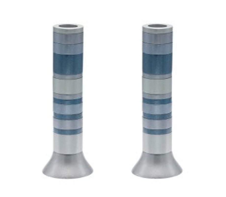 Pillar Candlesticks with Full Decorative Rings, Choice of Colors - Yair Emanuel