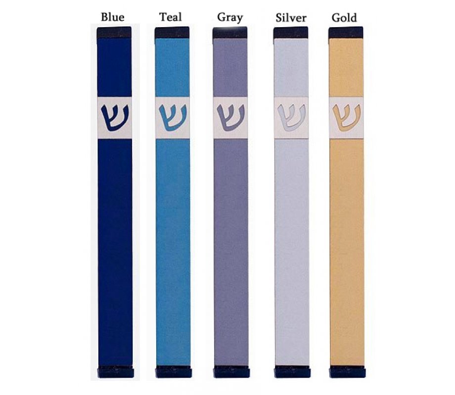 Pillar Mezuzah Case with Angular Shin, Light Colors at 6 Inches Height - Agayof