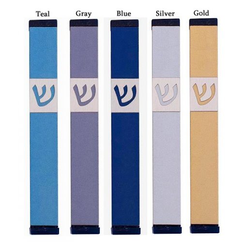 Pillar Mezuzah Case with Angular Shin in Light Colors at 5 Inches Height - Agayof