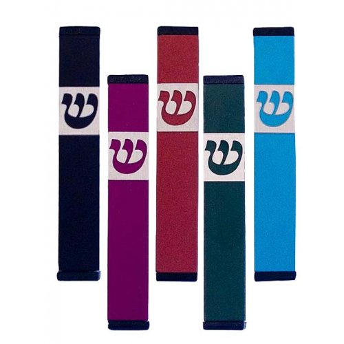Pillar Mezuzah Case with Curving Shin in Dark Colors at 4 Inches Height - Agayof