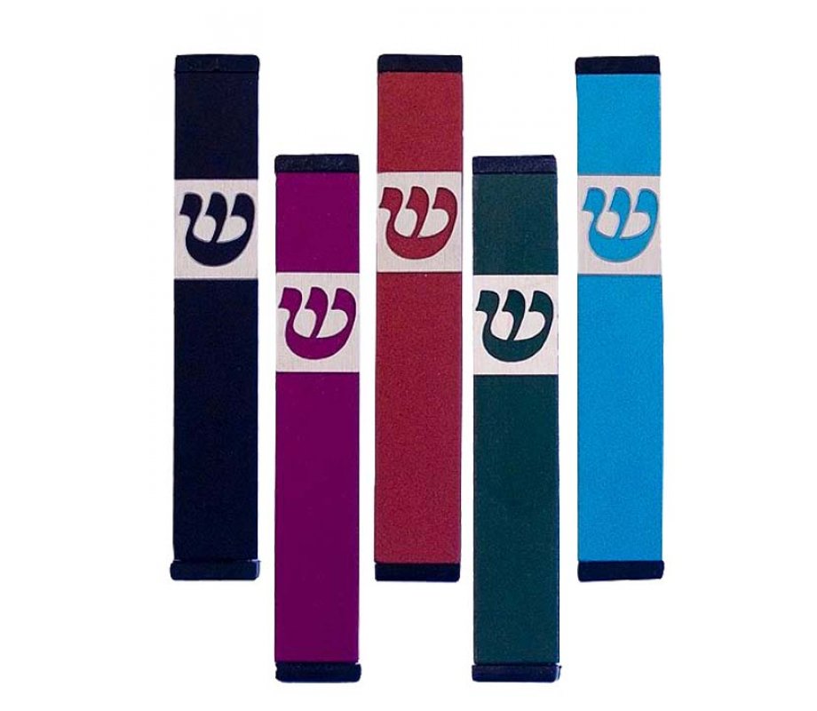 Pillar Mezuzah Case with Curving Shin in Dark Colors at 4 Inches Height - Agayof