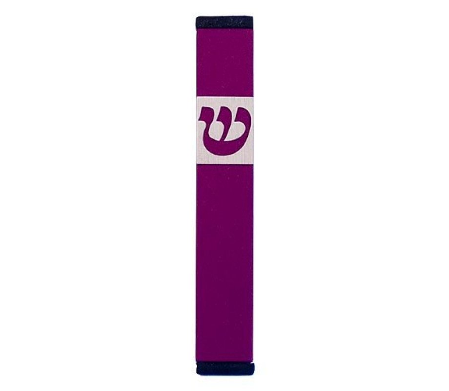Pillar Mezuzah Case with Curving Shin in Dark Colors at 4 Inches Height - Agayof