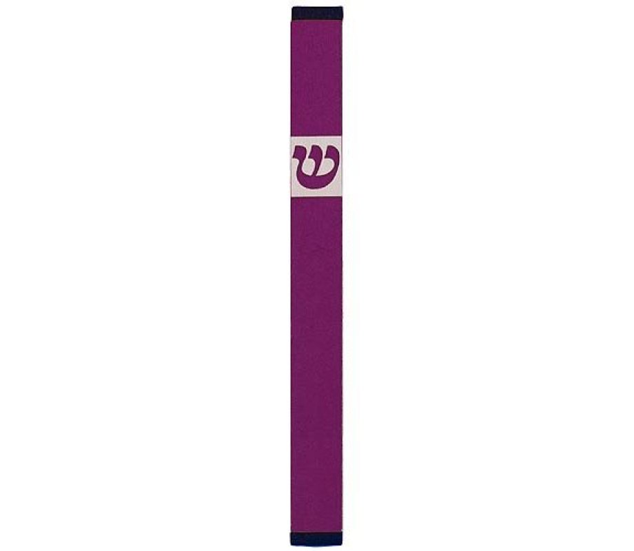 Pillar Mezuzah Case with Curving Shin in Dark Colors, at 6 Inches Height - Agayof