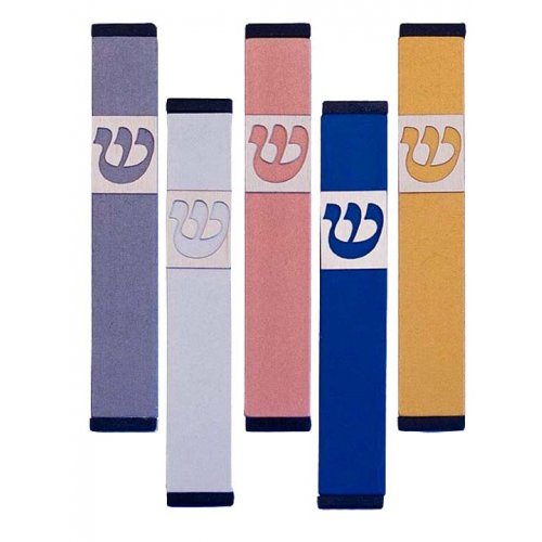 Pillar Mezuzah Case with Curving Shin, in Light Colors at 4 Inches Height - Agayof