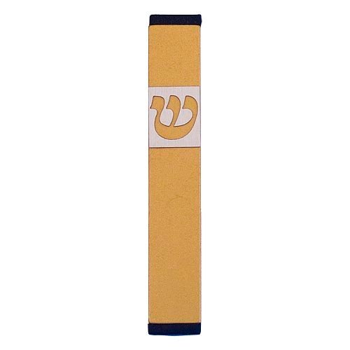 Pillar Mezuzah Case with Curving Shin, in Light Colors at 4 Inches Height - Agayof