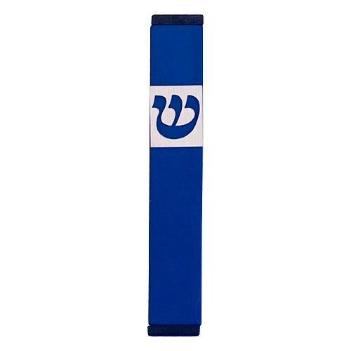 Pillar Mezuzah Case with Curving Shin, in Light Colors at 4 Inches Height - Agayof