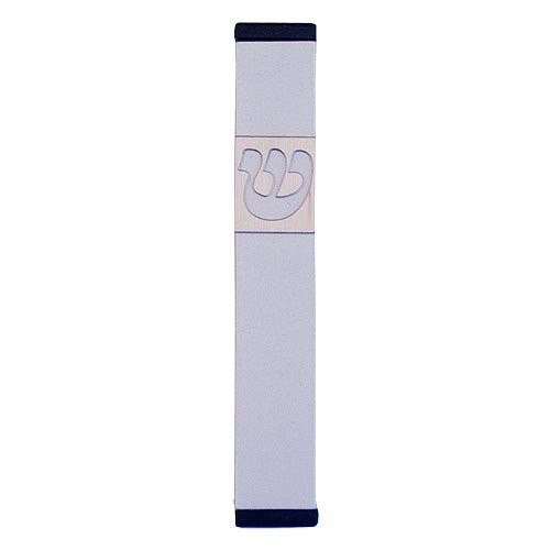 Pillar Mezuzah Case with Curving Shin, in Light Colors at 4 Inches Height - Agayof