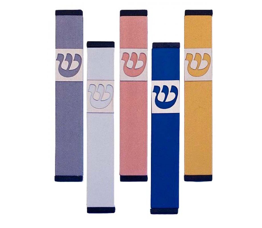 Pillar Mezuzah Case with Curving Shin, in Light Colors at 4 Inches Height - Agayof