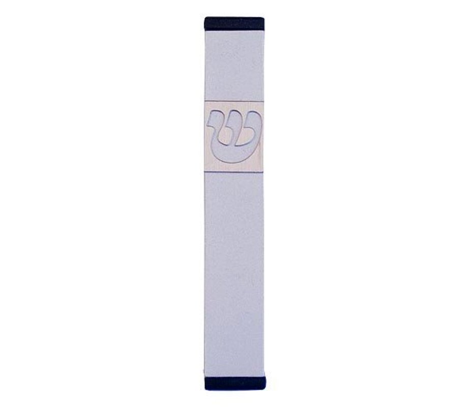 Pillar Mezuzah Case with Curving Shin, in Light Colors at 4 Inches Height - Agayof