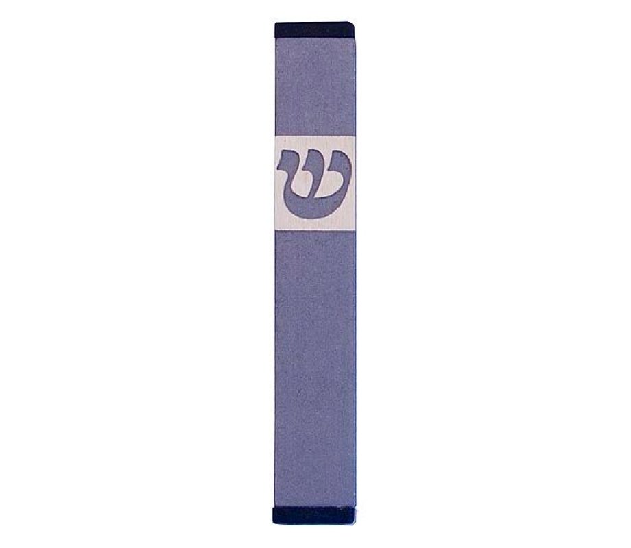 Pillar Mezuzah Case with Curving Shin, in Light Colors at 4 Inches Height - Agayof