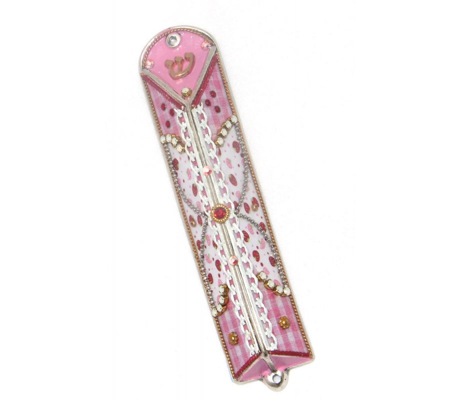 Pink Design Triangular Mezuzah Case - Shahaf