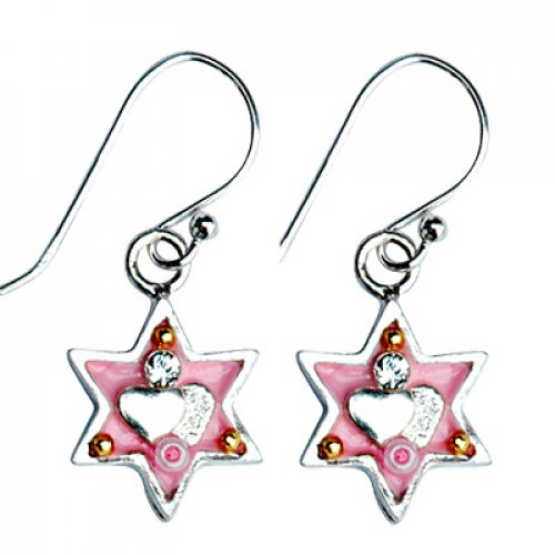 Pink Heart Star of David Earrings - Ester Shahaf