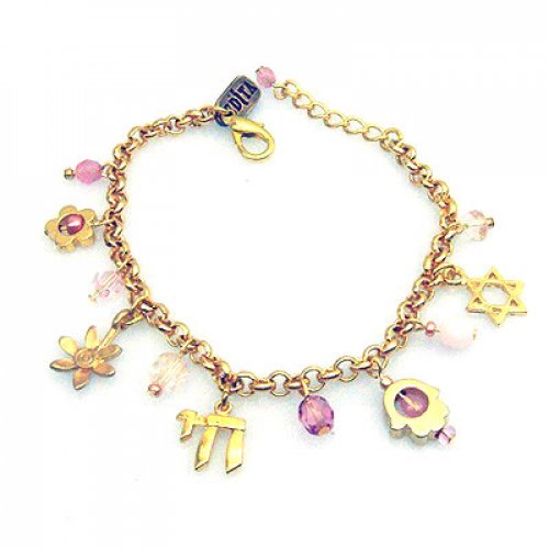 Pink Judaica Charm Bracelet