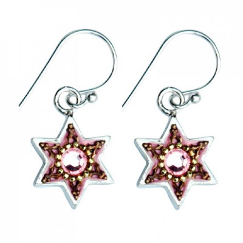Pink and Gold Star of David Earrings - Ester Shahaf