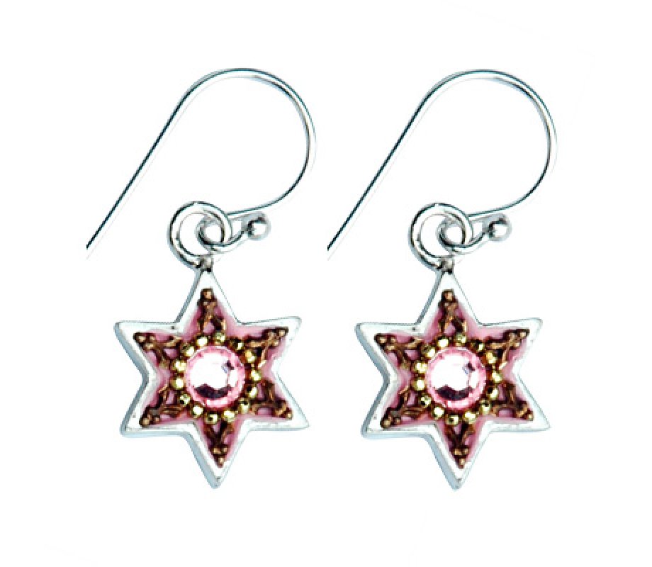 Pink and Gold Star of David Earrings - Ester Shahaf
